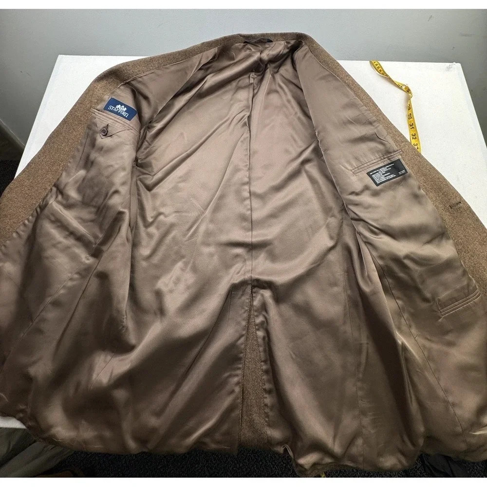 Stafford Jacket Blazer Mens Size 46L Brown Lambswool‎ Blend Elbow Patches